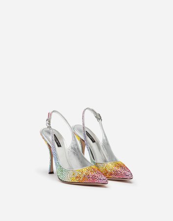 Women's Pumps | Dolce&Gabbana - SLING BACKS IN SATIN AND CRYSTAL