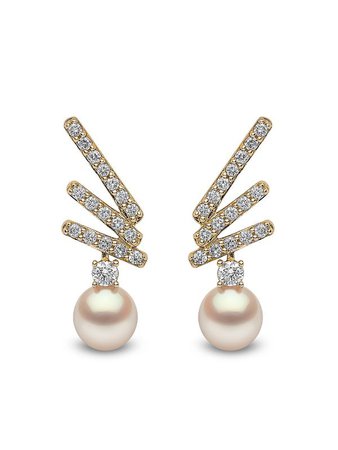 Yoko London 18kt yellow gold Sleek Akoya pearl diamond stud earrings