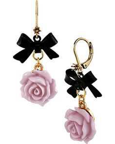 Betsey Johnson Black Bow and Pink Rose Earrings - Pinterest
