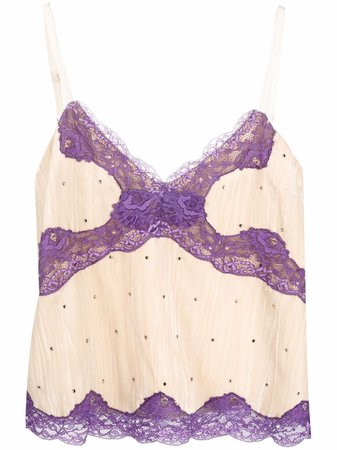 Shop Blumarine lace-detail cami top with Express Delivery - FARFETCH