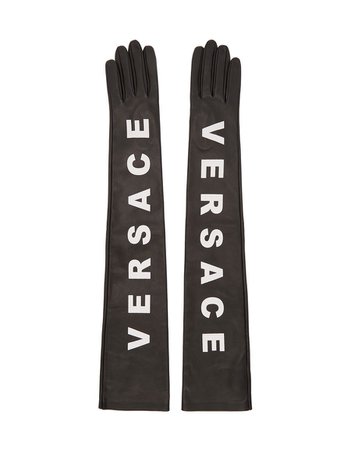 VERSACE Black Leather Logo Gloves