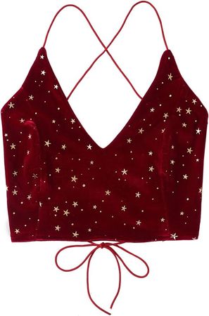 Verdusa Women's Velvet Galaxy Print Crisscross Back Spaghetti Strap Crop Cami Top at Amazon Women’s Clothing store