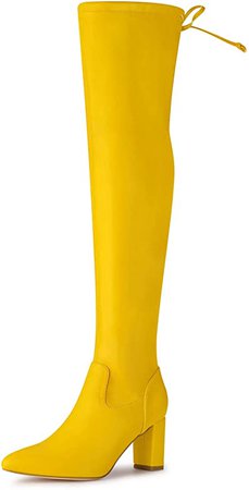 Amazon.com | Allegra K Women's Thigh High Block Heels Yellow Over Knee High Boots 8 M US | Over-the-Knee