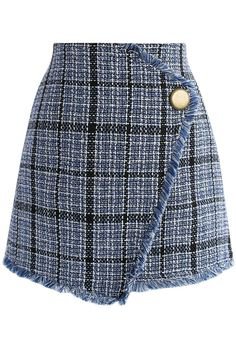 blue checked skirt