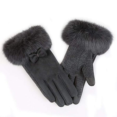 APAS Touchscreen Leather Gloves With Rabbit Fur Cuff
