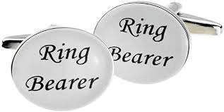 Ring Bearer White Oval Wedding Text Cufflinks (X2BOCO001-RB)