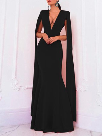 black-deep-v-neck-long-sleeve-backless-mermaid-cape-ball-gown-prom-elegant-formal-maxi-dress.jpg (600×800)