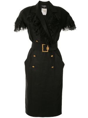 Chanel ruffles details belted black dress preowned vintage