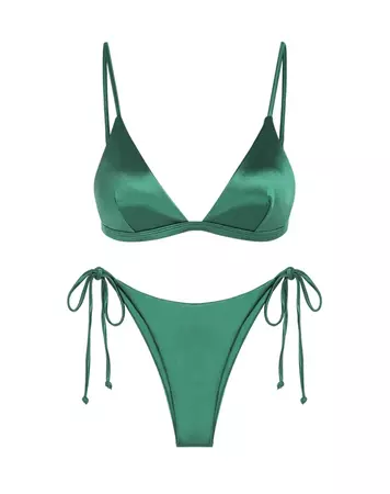 ZAFUL High Cut Cheeky Shiny Silky Tie Side Bikini Swimwear In DEEP GREEN | ZAFUL 2023