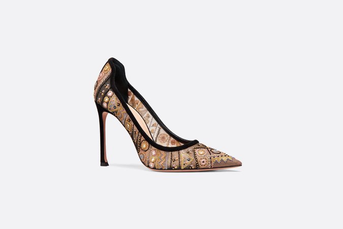 D-Moi tulle pump embroidered with beads, threads and mirrors - Shoes - Women's Fashion | DIOR