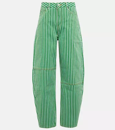 Striped High Rise Wide Leg Jeans in Green - Ganni | Mytheresa