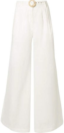 Honour Belted Linen Wide-leg Pants - Ivory