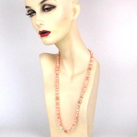 Angel Skin Coral Bead Necklace w/ 14K Gold - Pearls - Carved : GreatVintageStuff | Ruby Lane