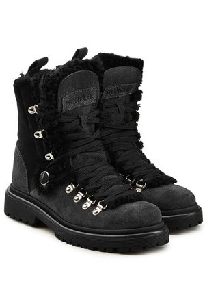 Moncler Berenice Suede Ankle Boots with Shearling - black