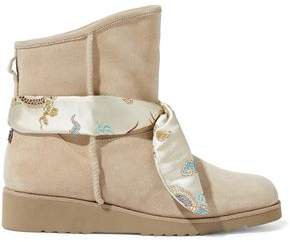 Joshua Satin Jacquard-trimmed Shearling Wedge Ankle Boots