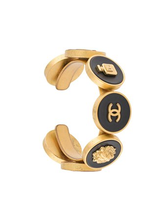 Shop gold & black Chanel Pre-Owned 1994 CC logo cuff bracelet with Express Delivery - Farfetch
