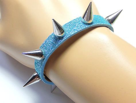 Blue Spiked Bracelet Glitter Studded Cuff Pastel Goth by Allysin | fashion, hots, makeup, cosplay | Bracelets, Pastel goth, Spike bracelet