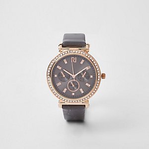 Rose gold rhinestone mesh strap round watch - Watches - women