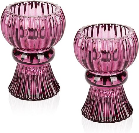 Amazon.com: Glass Candle Holders, 2PCS Tealight Candle Holder Glass Candlestick Holders Decorative Candle Stand for Wedding Party Centerpiece Halloween Christmas Home Decor, Dark Purple : Home & Kitchen