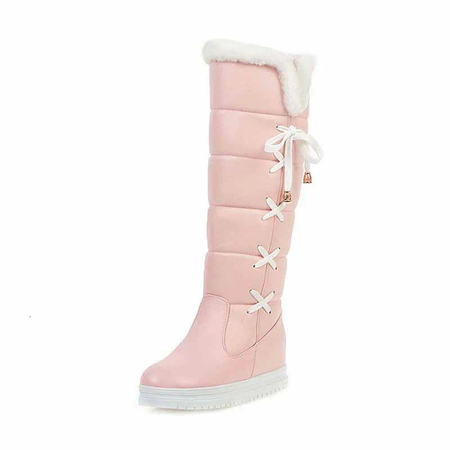 Light Pink Knee High Winter Boots