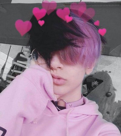 Emo boy pink and black split dye