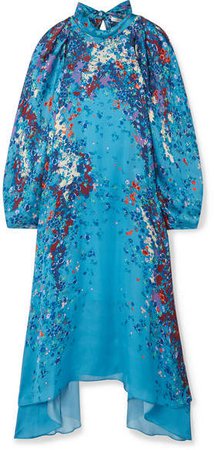 Floral-print Silk-satin Midi Dress - Blue