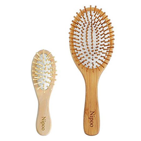 Amazon.com : Nipoo Natural Wooden Paddle Hair Brush + Free Mini Travel Brush - Eco-Friendly Bamboo Bristle Detangling Hairbrush for Women Men and Kids - Reduce Frizz and Massage Scalp (9 inch) : Gateway