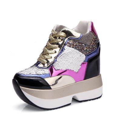 Sequin Platform Sneakers Wedge Shoes Lace Up Harajuku by Kawaii Babe
