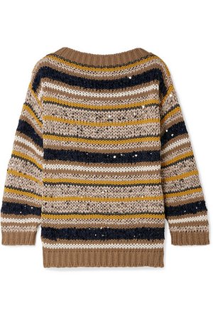 Brunello Cucinelli | Striped sequined cotton-blend sweater | NET-A-PORTER.COM