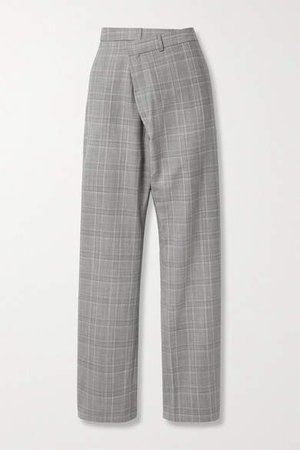 Checked Wool-blend Tapered Pants - Gray