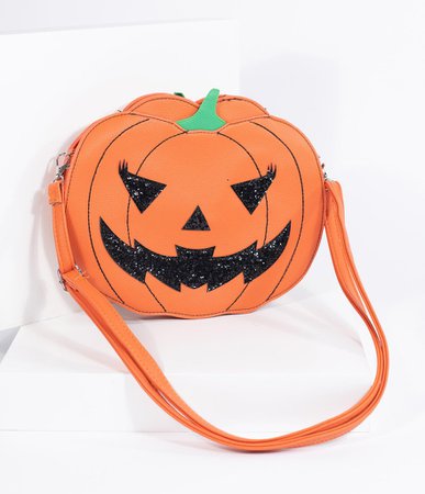 Orange Leatherette Pumpkin Jack O Lantern Crossbody Purse – Unique Vintage