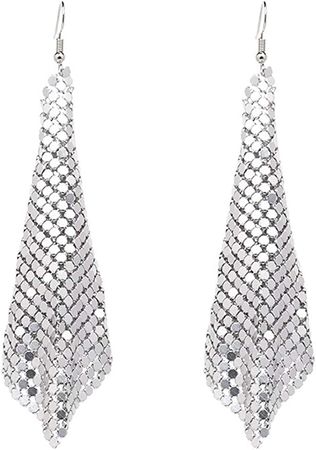 Amazon.com: GIMEFIVE Gold Sequin Earrings Lightweight Metal Mesh Grid Tassel Drop Dangle Earrings Long Hook Earrings Women Girls (Silver): Clothing, Shoes & Jewelry