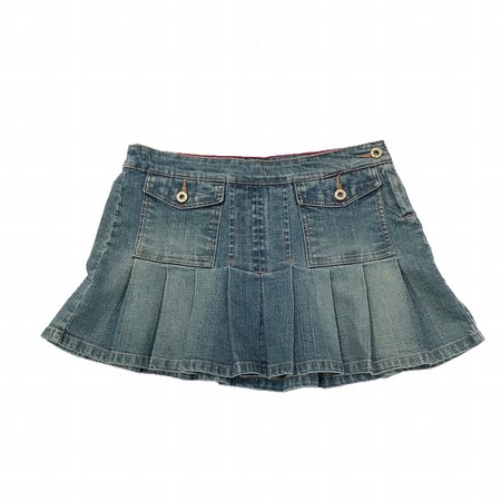 denim pleated mini skirt with front pockets