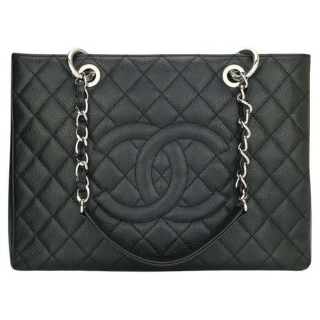 CHANEL Grand Shopping Tote (GST) Bag Black Caviar with Silver Hardware 2012 For Sale at 1stDibs