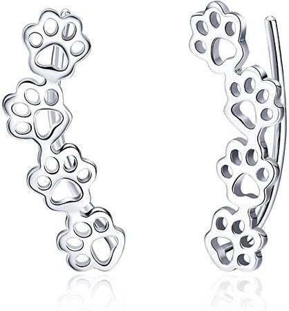Amazon.com: BISAER Paw Ear Crawler 925 Sterling Silver Stud Ear Climber, Cute Cuff Hook Earrings Hypoallergenic Earrings for Women Teen Girls Birthday Christmas Day Gifts: Clothing