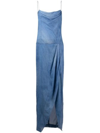 Shop blue Balmain long denim dress with Express Delivery - Farfetch