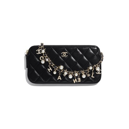 Lambskin, Imitation Pearls & Gold-Tone Metal Black Classic Clutch with Chain | CHANEL