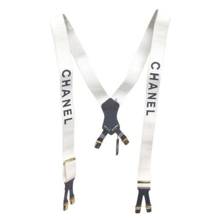 Pre-owned Chanel #4612 Extremely Rare Logo White Suspenders Belt