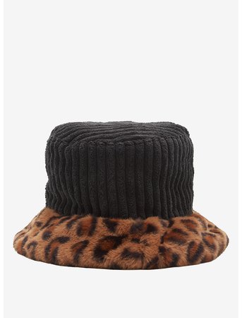 Fuzzy Leopard Brim Bucket Hat
