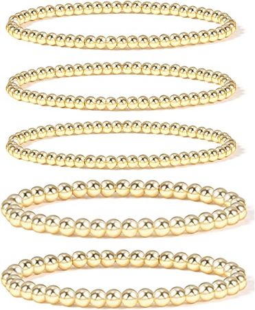 Amazon.com: Gold Bead Bracelet for Women,14K Gold Plated Bead Ball Bracelet Stretchable Elastic Bracelet…: Clothing, Shoes & Jewelry