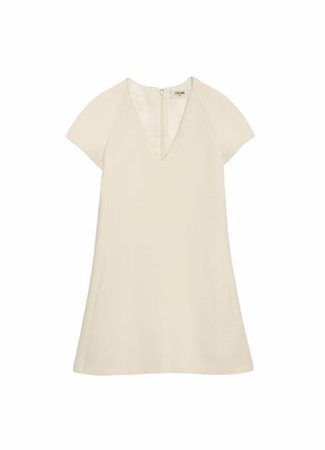 Celine A-LINE DRESS WITH CAP SLEEVES IN WOOL AND SILK