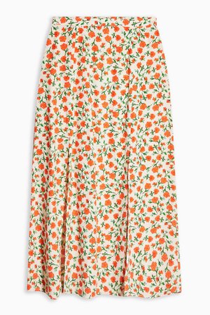 Cream Double Split Floral Midi Skirt | Topshop