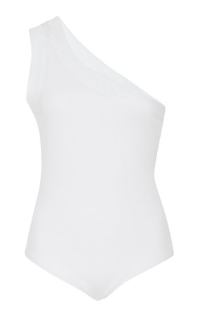 White one shoulder cotton blend bodysuit