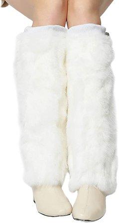 Fur Story Fur Leg Warmers Real Fur Rabbit Winter Leggings Boot Toppers For Women(40CM Length, White) at Amazon Women’s Clothing store