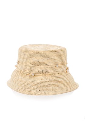 Sensi Studio Embellished Straw Bucket Hat Size: M