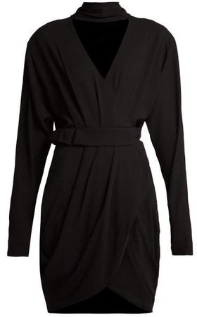 Wrap Front Stretch Crepe Mini Dress - Womens - Black