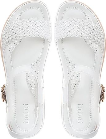 Intini Women's Braided Flat Sandals Open Toe Slip On Memory Foam Beach for Summer Sandals Women White 41 EU | Flats