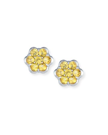 Bayco Platinum & Yellow Sapphire Floral Stud Earrings