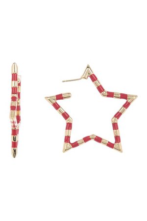 Panacea | 14K Gold Plated Red Enamel 2" Star Hoop Earrings | Nordstrom Rack