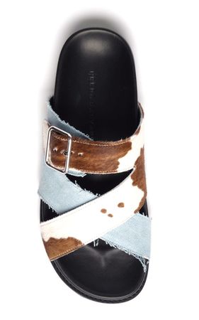 River Criss-Cross Calfhair-Denim Combo Sandals By Frēda Salvador | Moda Operandi